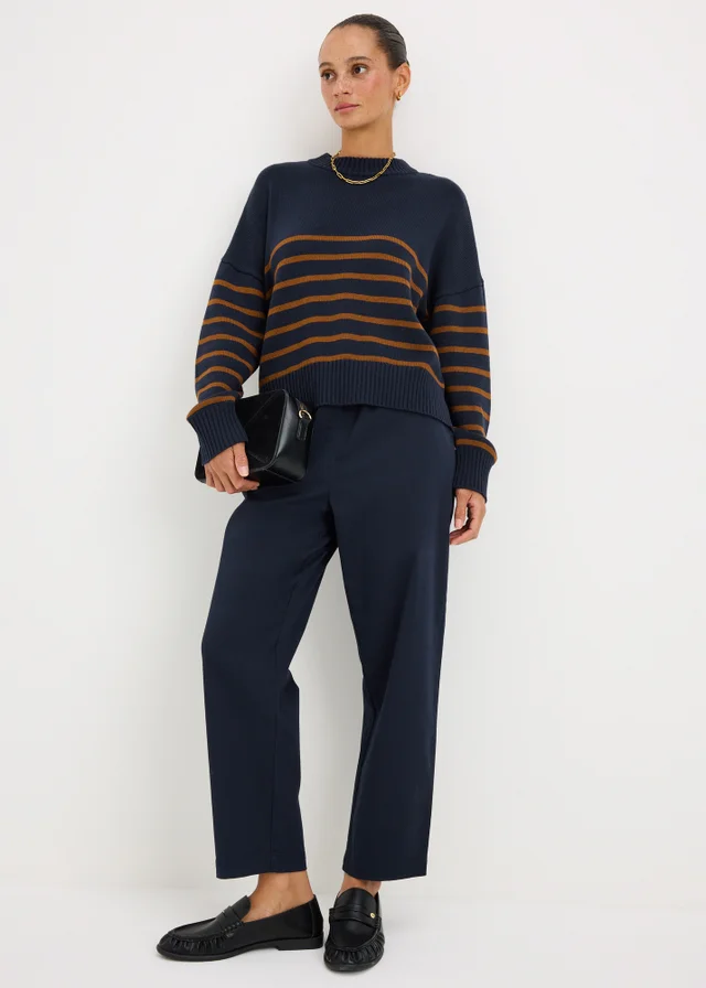 Navy Stripe Rib Hem Knitted Jumper