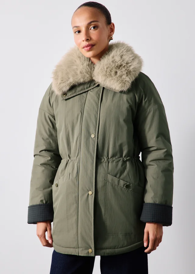Khaki Fur Collar Parka