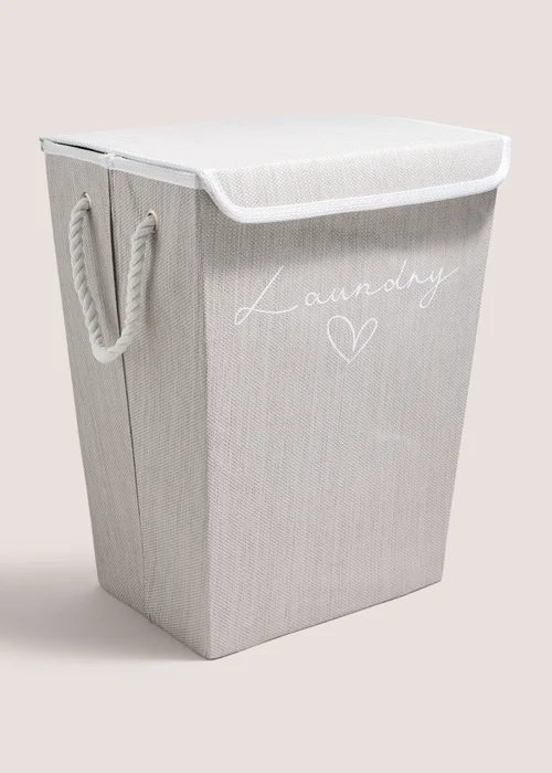 Grey Fabric Collapsible Laundry Basket Image 1