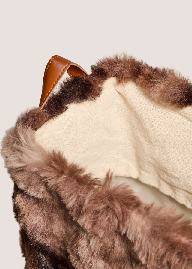 Chocolate Brown Narrow Faux Fur Laundry Basket