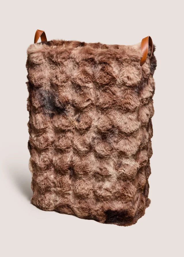 Chocolate Brown Narrow Faux Fur Laundry Basket