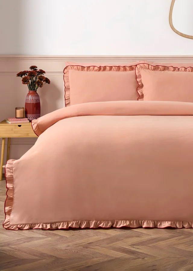 Pink Embroidered Frill Duvet Set