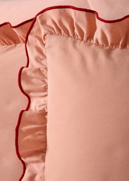 Pink Embroidered Frill Duvet Set - Single Image 2