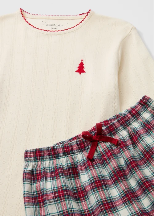 Girls Cream Check Family Christmas Pyjamas (1-13yrs) - 1-1.5 Yrs Image 2
