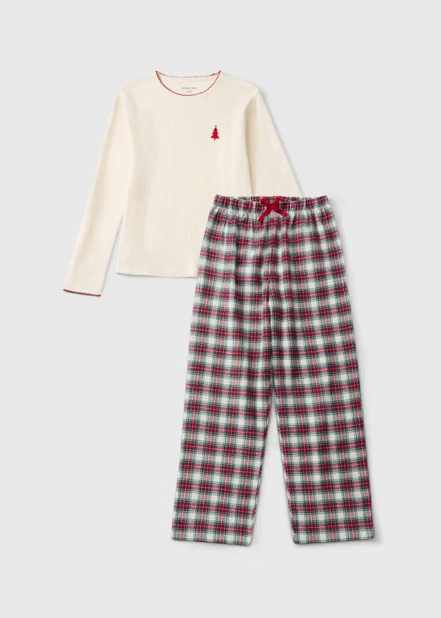 Girls Cream Check Family Christmas Pyjamas (1-13yrs)