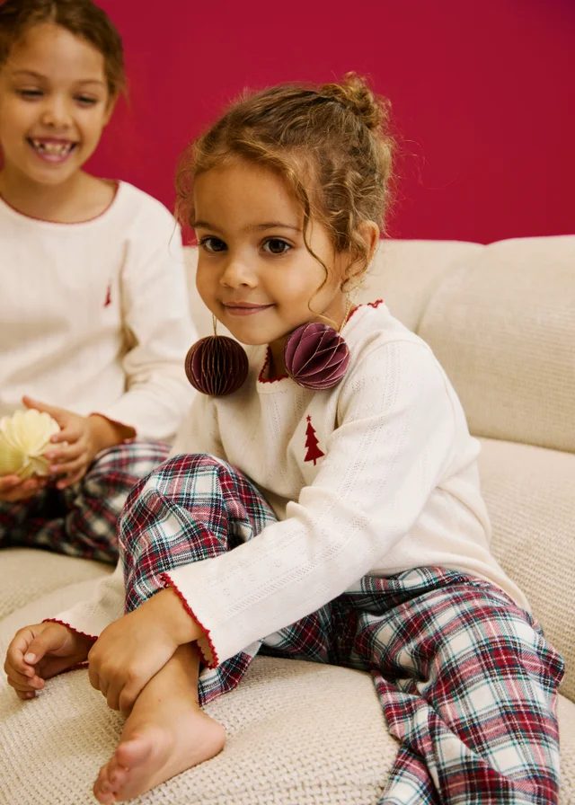 Girls Cream Check Family Christmas Pyjamas (1-13yrs)