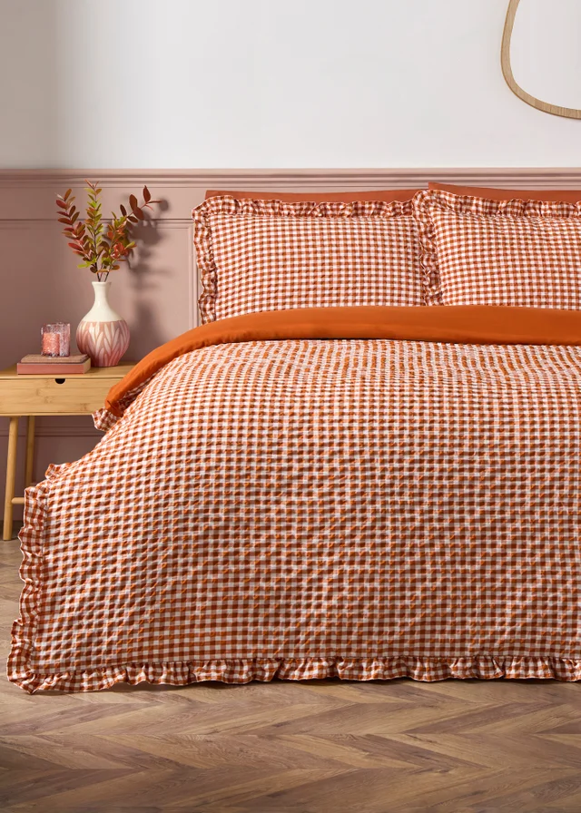 Orange Gingham Pattern Duvet Set