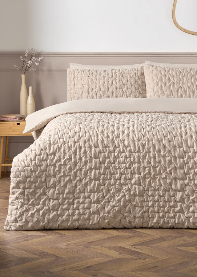 Natural Ruched Textured Duvet Set