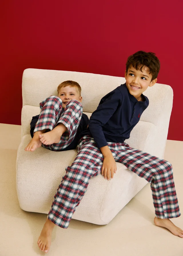 Boys Navy Check Matching Family Christmas Pyjamas (1-13yrs)