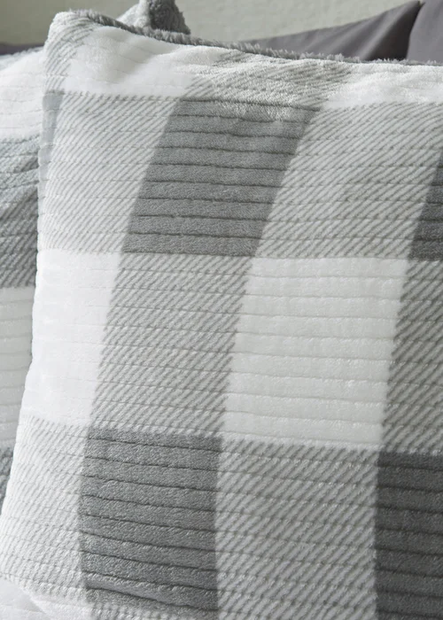 Grey Checked Fleece Duvet Set - King Image 3
