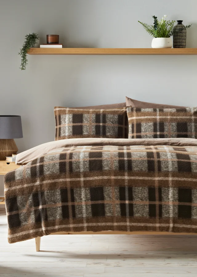 Chocolate Brown Check Fleece Duvet Set