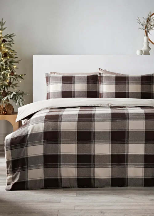 Brown Woven Check Duvet Set - Double Image 1