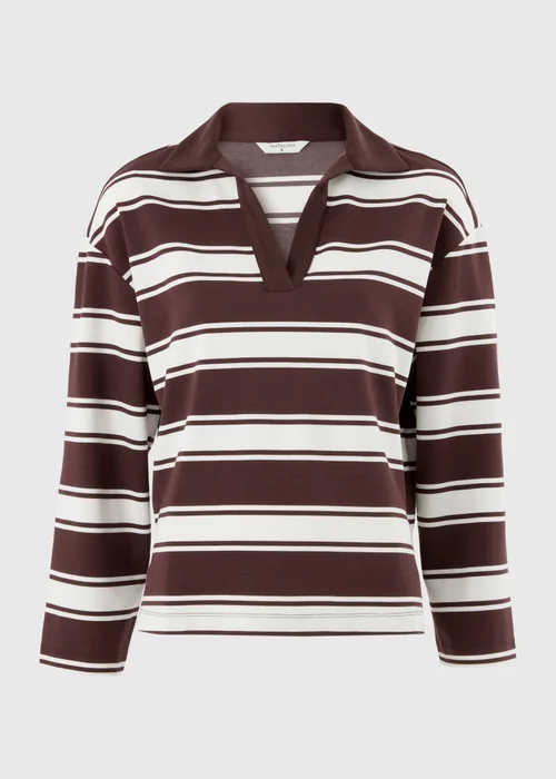 Chocolate Brown Stripe Rugby T-Shirt - XS Image 5