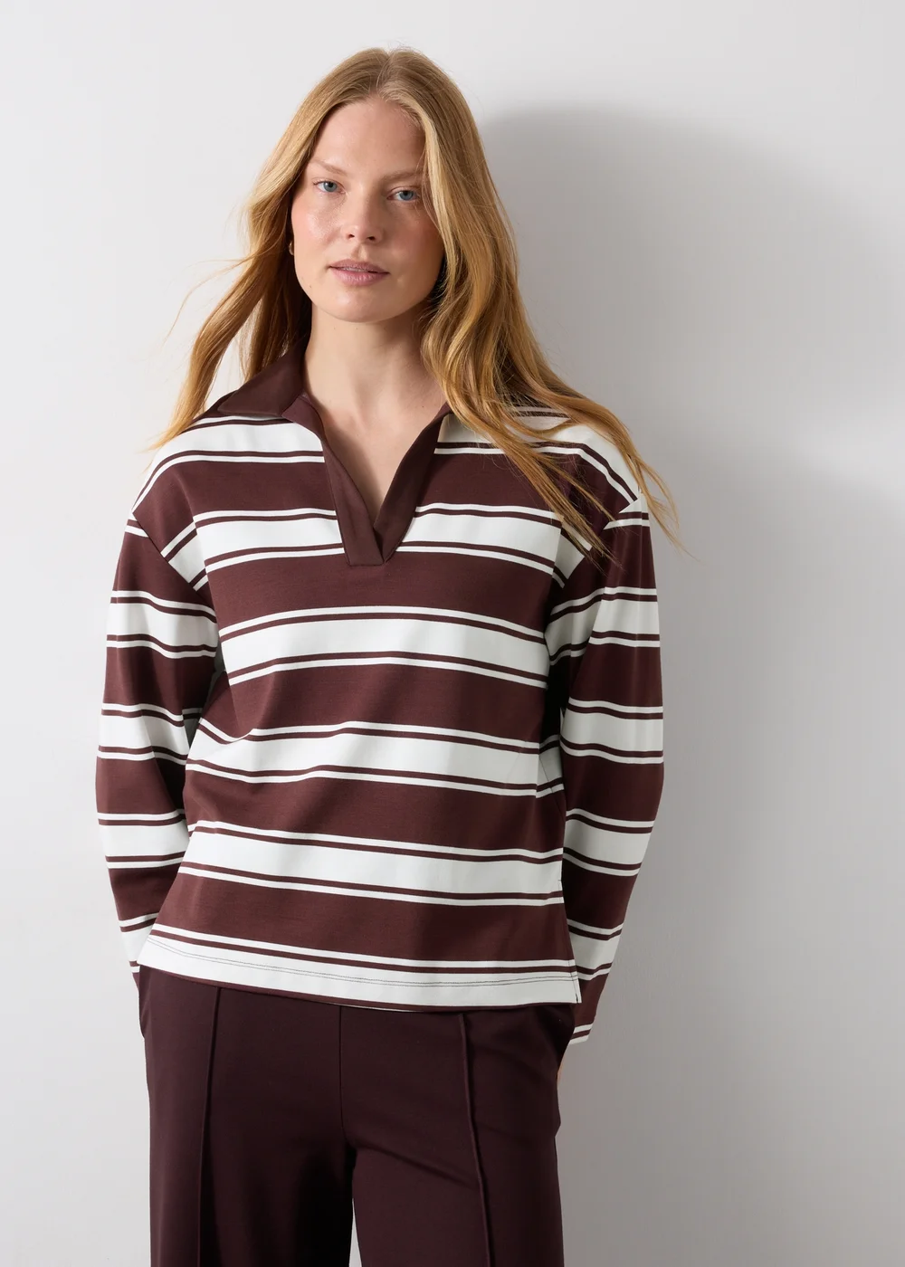 Chocolate Brown Stripe Rugby T-Shirt - XS Image 4