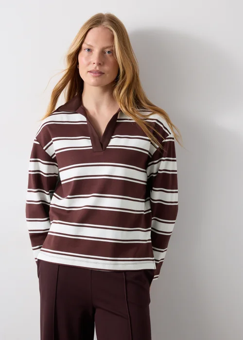 Chocolate Brown Stripe Rugby T-Shirt - XS Image 4