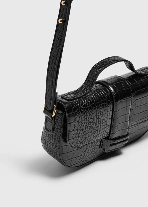 Black Snake Skin Shoulder Bag - One Size Image 2