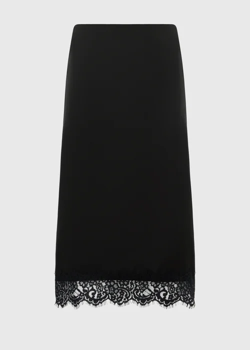 Black Satin Lace Trim Pencil Skirt - 8 Image 4