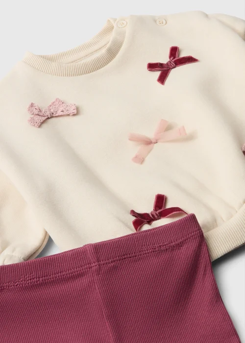 Girls Cream Bow Sweatshirt & Flared Leggings (0-23mths) - Up to 1 Month Image 2