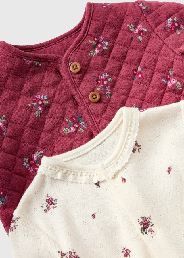 Baby Burgundy Floral Sleepsuit & Jacket Set (0-18mths)