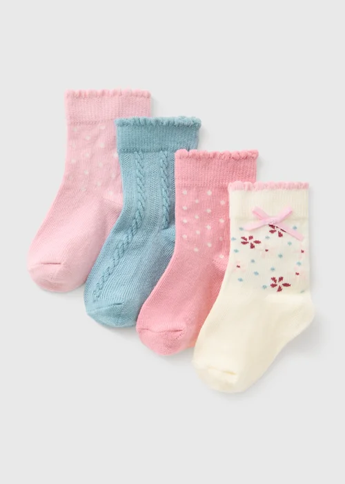 4 Pack Baby Multi Floral Socks (0-36mths) - Up to 1 Month Image 1