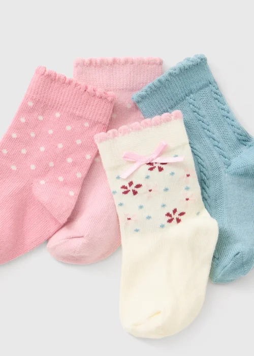 4 Pack Baby Multi Floral Socks (0-36mths) - Up to 1 Month Image 2
