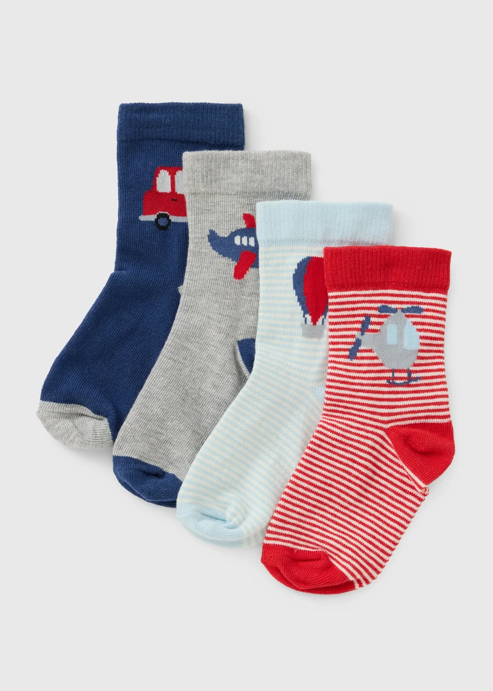 4 Pack Boys Blue Transport Socks (0-3yrs) - Up to 1 Month Image 1