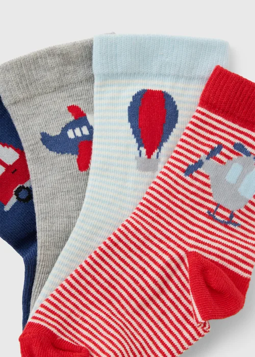 4 Pack Boys Blue Transport Socks (0-3yrs) - Up to 1 Month Image 2