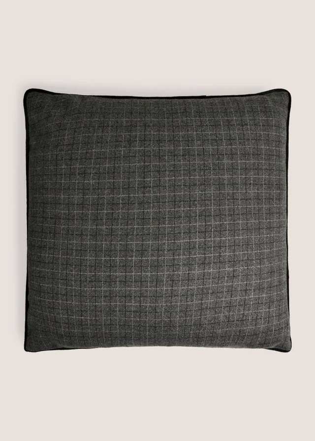 Grey Checked Piped Edge Cushion