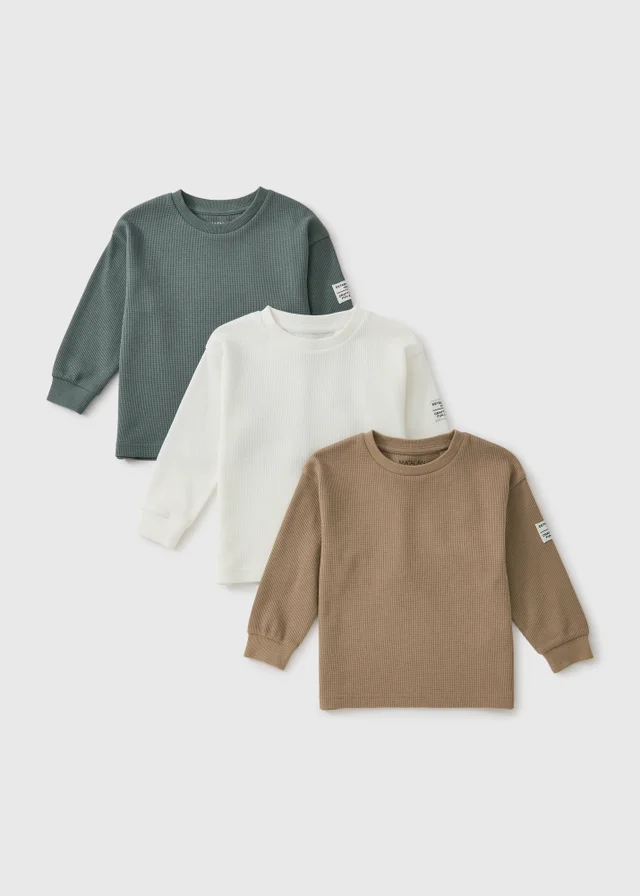 3 Pack Boys Multi Waffle Long Sleeve T-Shirts (1-8yrs)