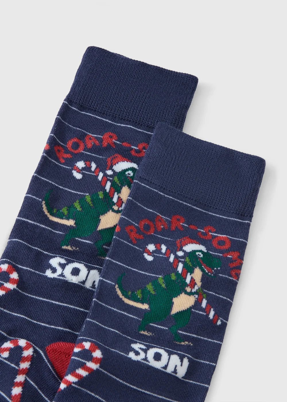 Navy Festive Dinosaur Socks - One Size Image 2
