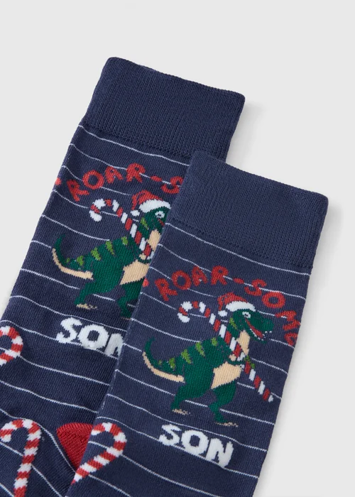 Navy Festive Dinosaur Socks - One Size Image 2