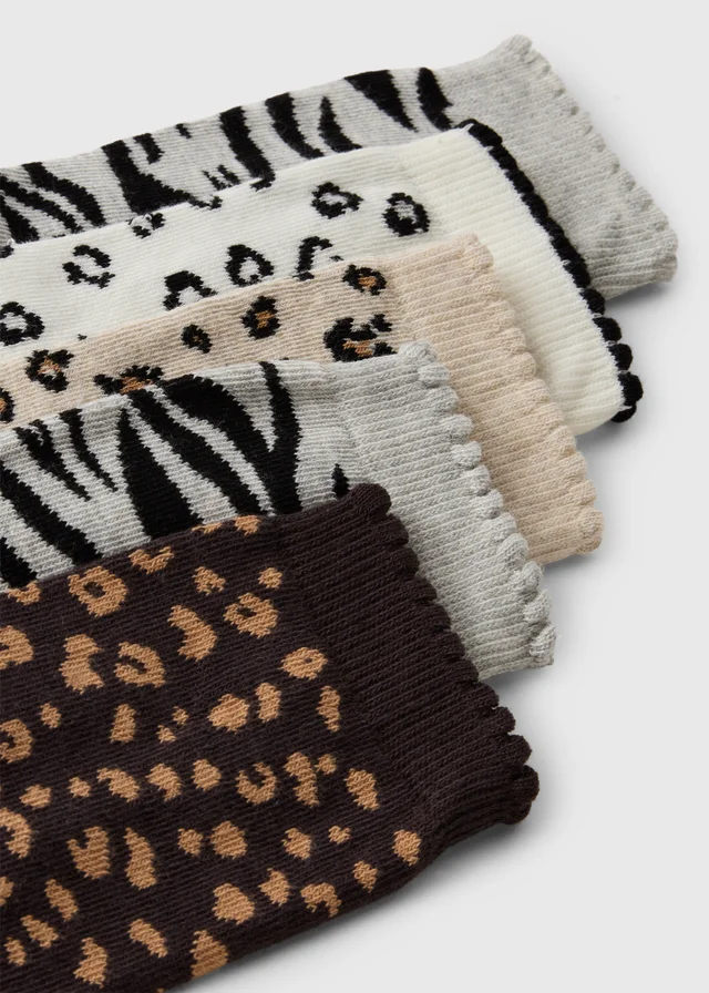 5 Pack Multicoloured Leopard Print Ankle Socks