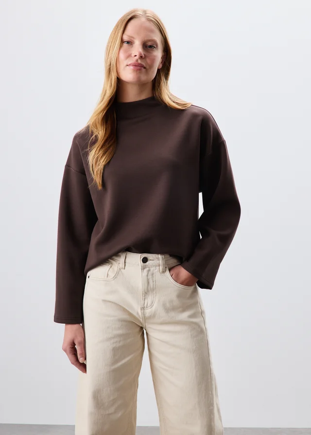 Chocolate Brown Scuba Co Ord Boxy Jumper