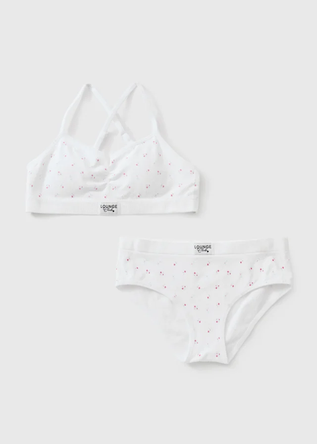 Girls Pink Floral Seam Free Crop Top & Knickers Set (8-13yrs)