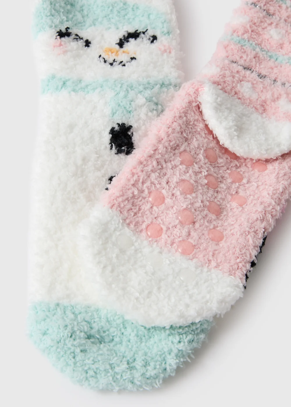 2 Pack Girls Pink/Green Fluffy Slipper Socks (Younger 4-Older 3) - 6-8.5 Image 2