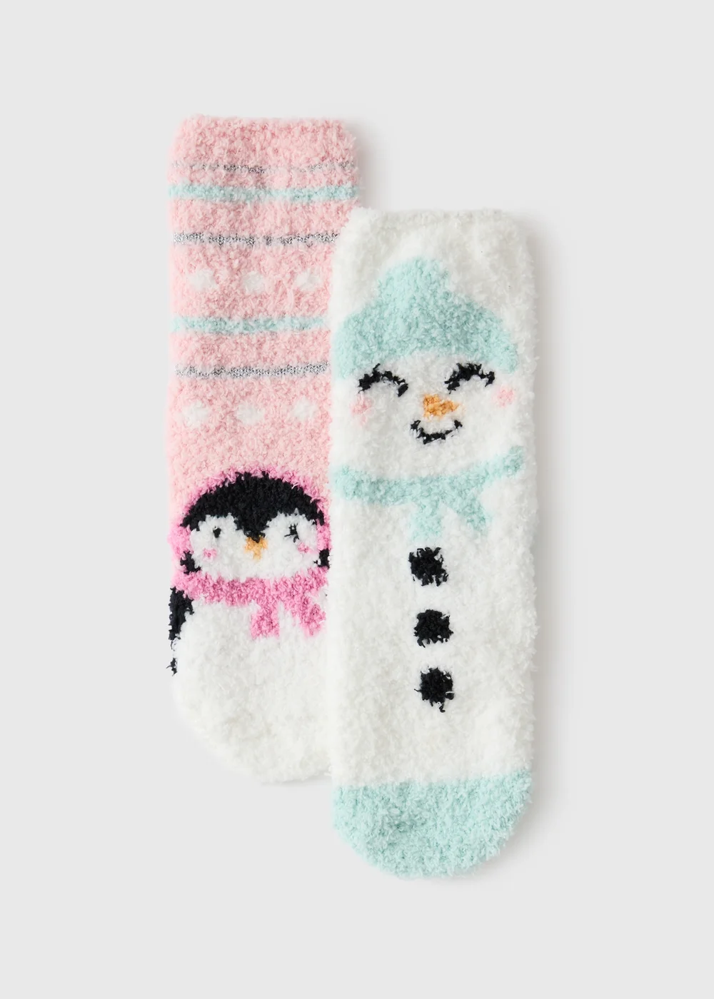 2 Pack Girls Pink/Green Fluffy Slipper Socks (Younger 4-Older 3) - 6-8.5 Image 1