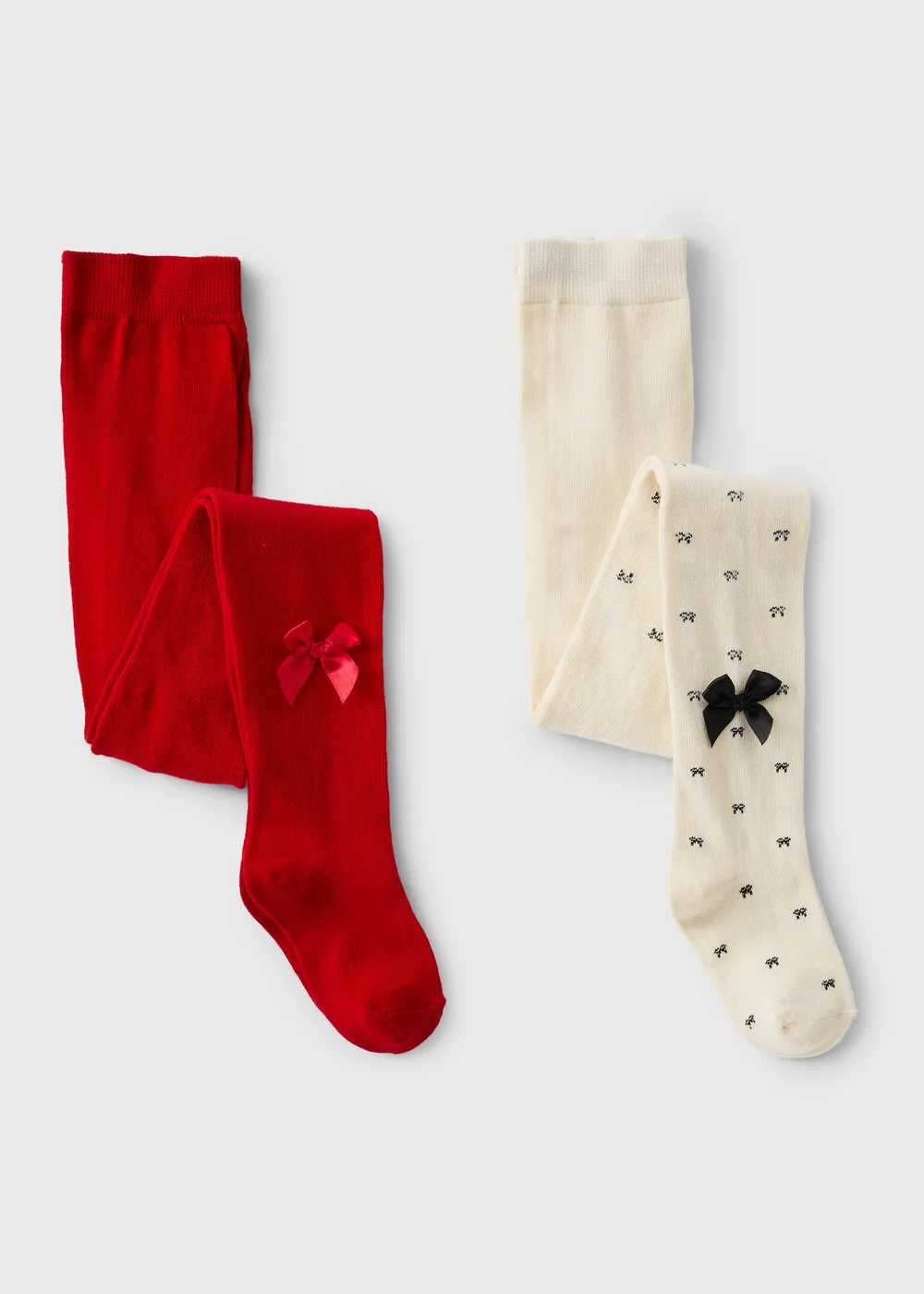 2 Pack Girls Red/Cream Christmas Tights (2-11 yrs) - 2-3 Yrs Image 1