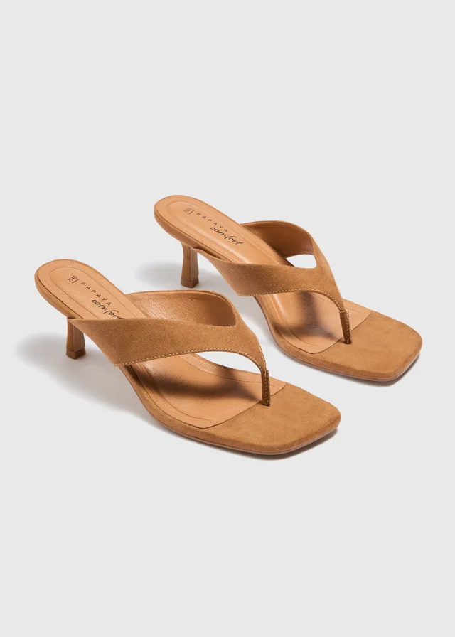 Tan Comfort Toe Post Kitten Heels