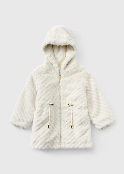 Girls Cream Chevron Faux Fur Coat (1-8 yrs) - 1-1.5 Yrs Image 1