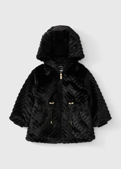 Girls' Black Chevron Faux Fur Tiered Coat (1-8 Yrs) - 1-1.5 Yrs Image 1