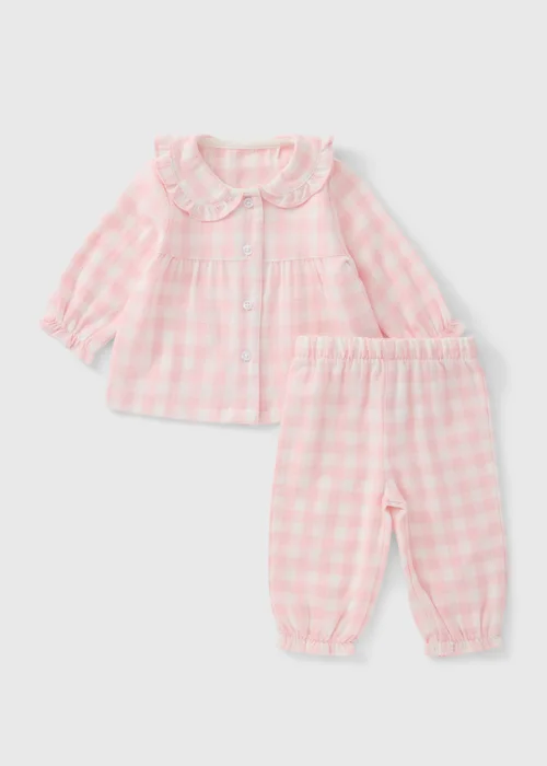Baby Pink Woven Check 2-Piece Pyjama Set (0-23mths) - 0-3 months Image 1