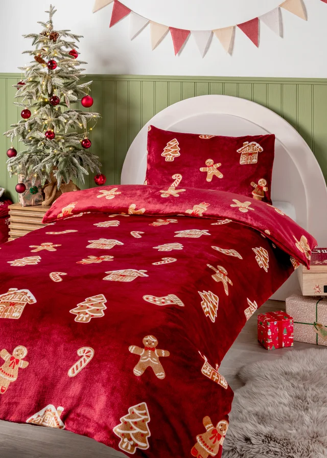 Red Gingerbread Fleece Duvet Set
