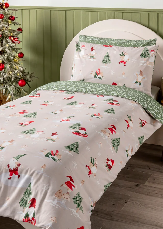 Cream/Blue Gnome Christmas Duvet Set