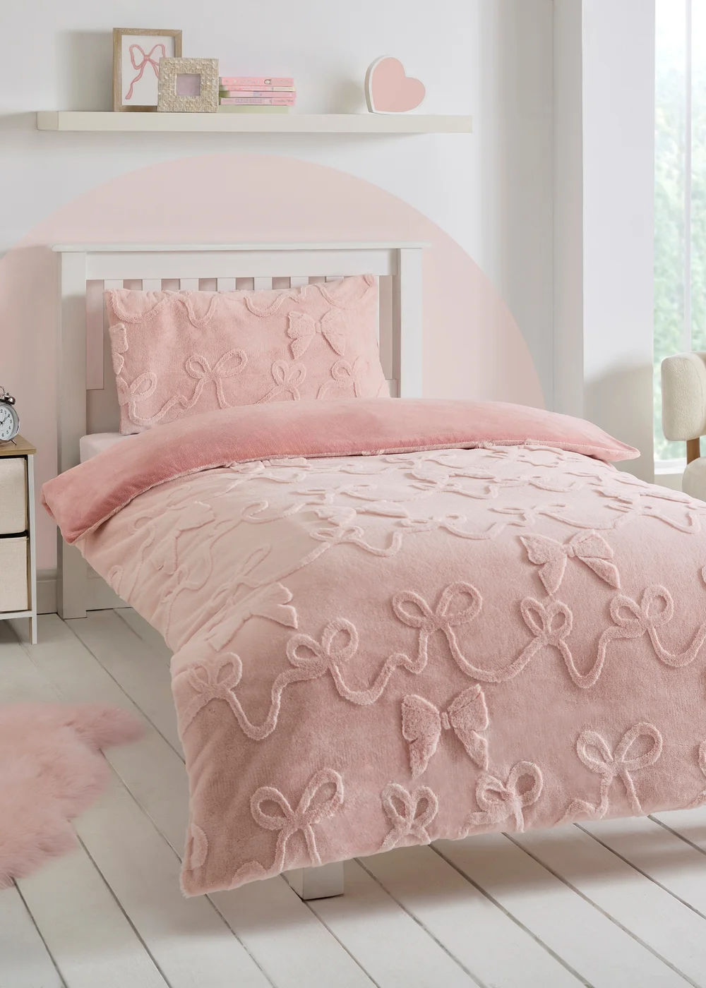 Pink Bow Embroidered Bedding Set - Single Image 1