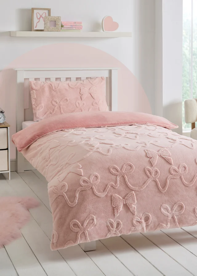Pink Bow Embroidered Bedding Set