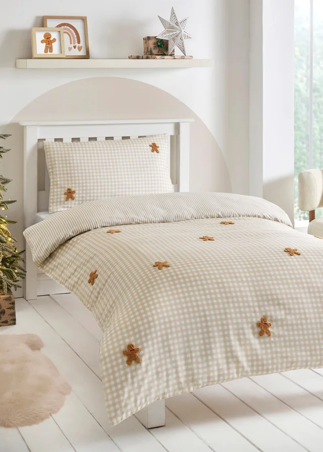 Beige Check Gingerbread Man Duvet Set