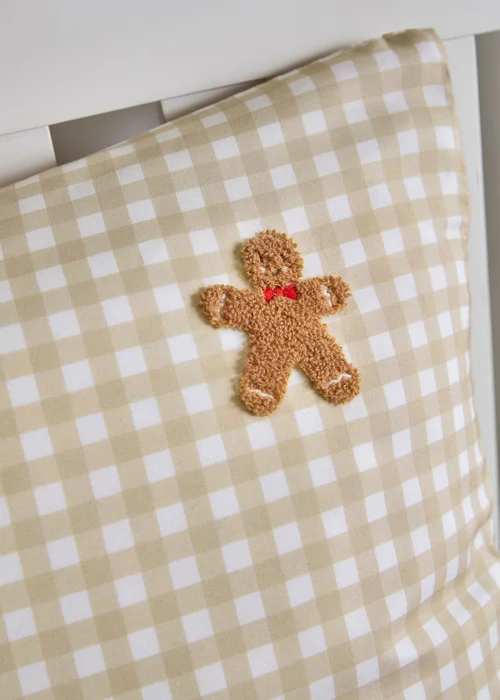 Beige Check Gingerbread Man Duvet Set - Single Image 2