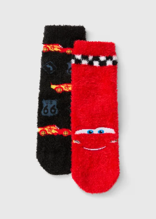 Disney Cars 2 Pack Boys Multi Cosy Fluffy Socks (Younger 3-Older 12) - 3-5.5 Image 1