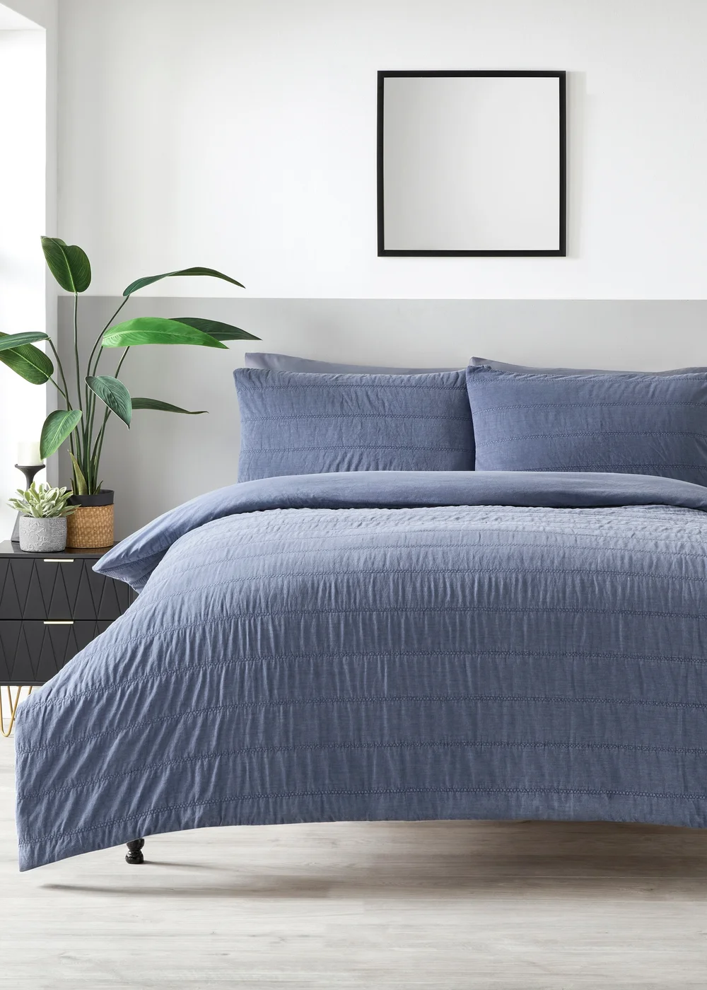 Blue Washed Quilted Duvet Set - Double Image 1