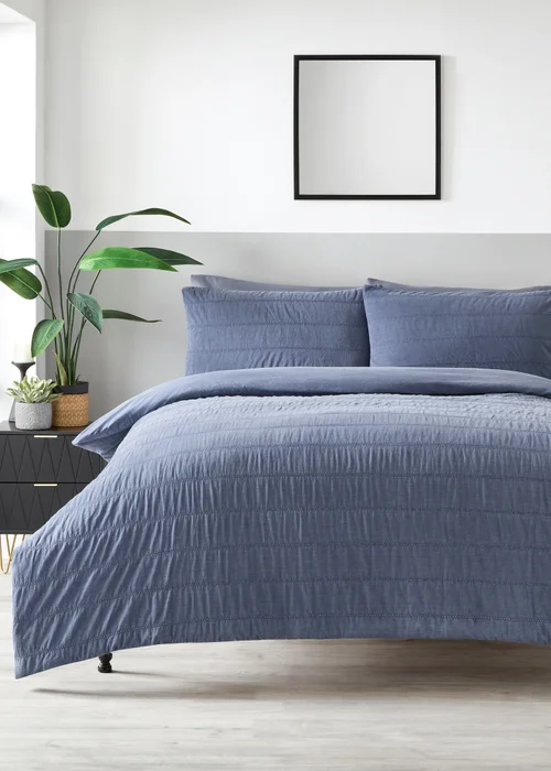 Blue Washed Quilted Duvet Set - Double Image 1